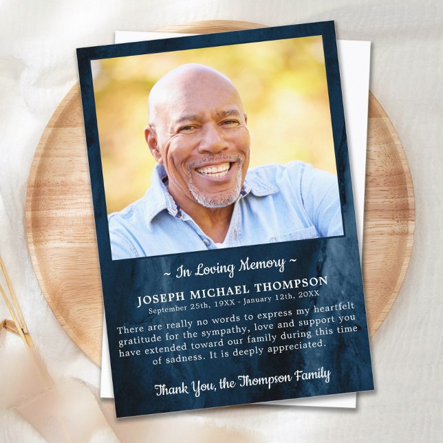  Funeral THANK YOU Photo Sympathy Blue Marble Card (Creator Uploaded)