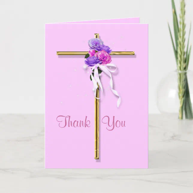 Funeral "Thank you" pink floral religious Thank You Card | Zazzle