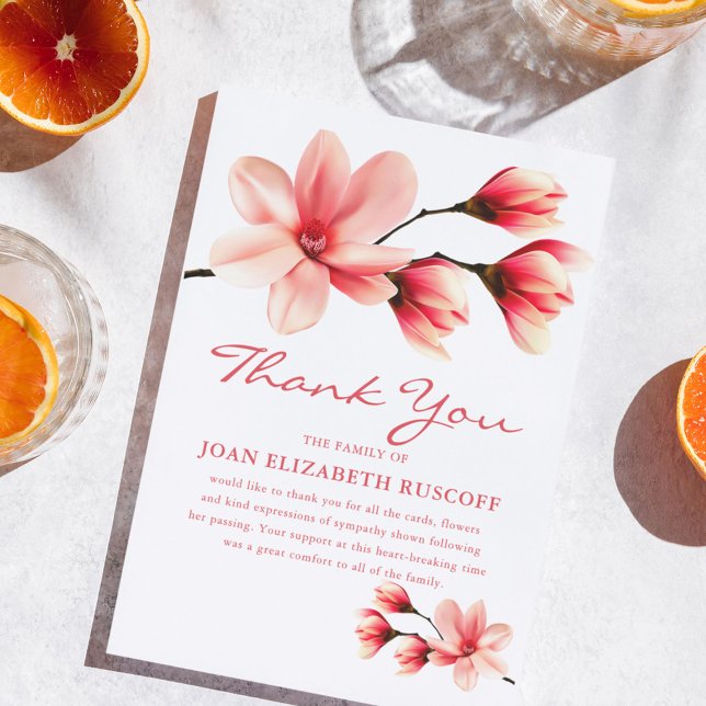 Funeral Thank You | Pink Magnolia Memorial Card (Creator Uploaded)