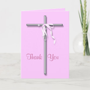 Funeral "Thank you" pink silver gold religious Letterpress Thank You Card