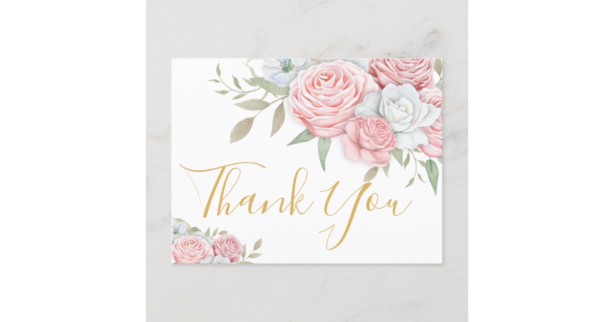 Funeral Thank You | Pink White Roses Invitation Postcard | Zazzle