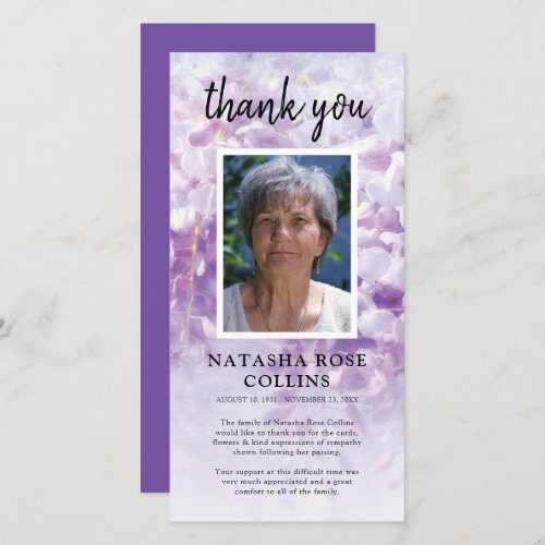 Funeral Thank You  Purple Floral Photo Card