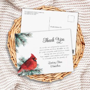 Funeral Thank You Red Cardinal Bird Evergreen Postcard