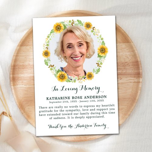 Funeral THANK YOU Sunflower Sympathy Photo Card