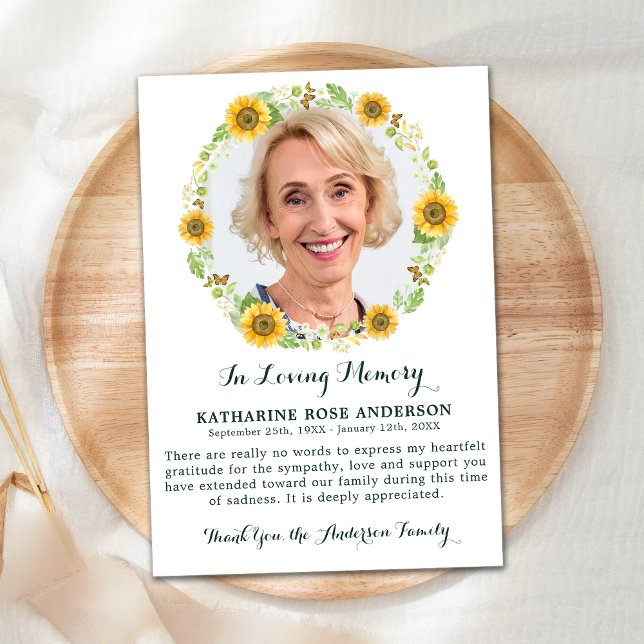 Funeral THANK YOU Sunflower Sympathy Photo Card (Creator Uploaded)