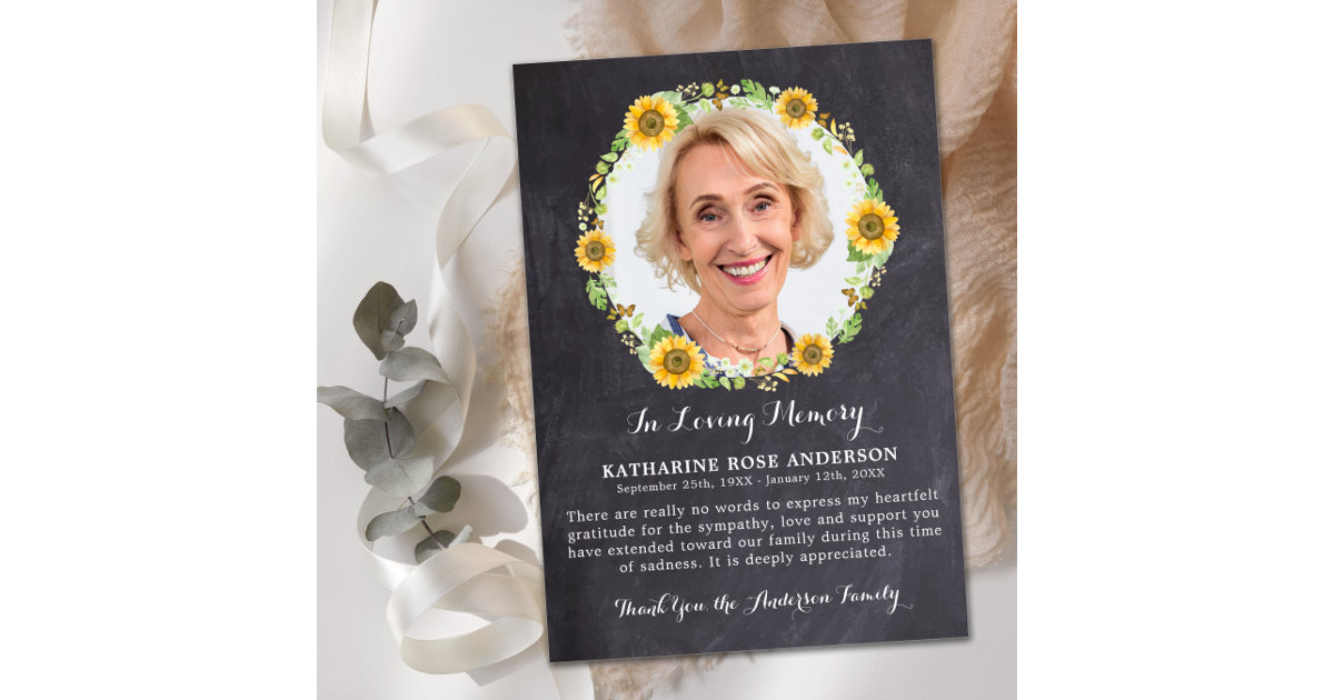 Funeral Thank You Sunflower Sympathy Photo Slate 