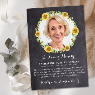 Funeral THANK YOU Sunflower Sympathy Photo Slate Card