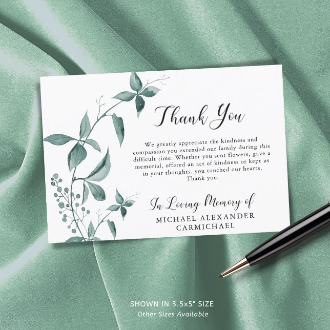 Funeral Thank You Watercolor Botanical Green (Creator Uploaded)