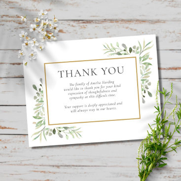 Funeral Thank You Watercolor  Greenery Leaves Card