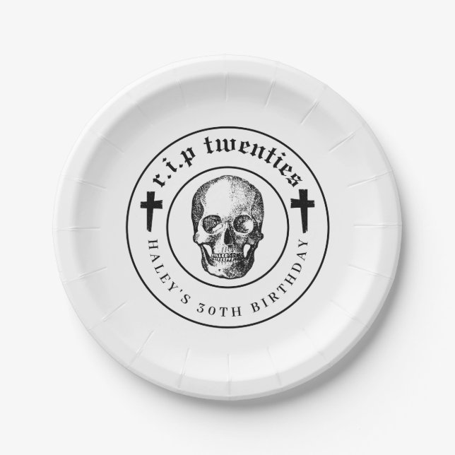 Funeral Theme RIP Twenties 20s Funny 30th Birthday Paper Plates (Front)