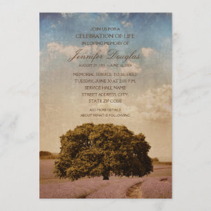 Funeral Tree Lavender Memorial Announcement Cards