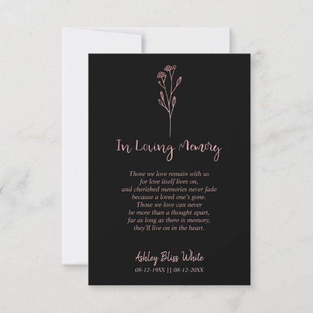 Funeral Trendy Rose Gold To Remember Dear Ones Note Card (Front)