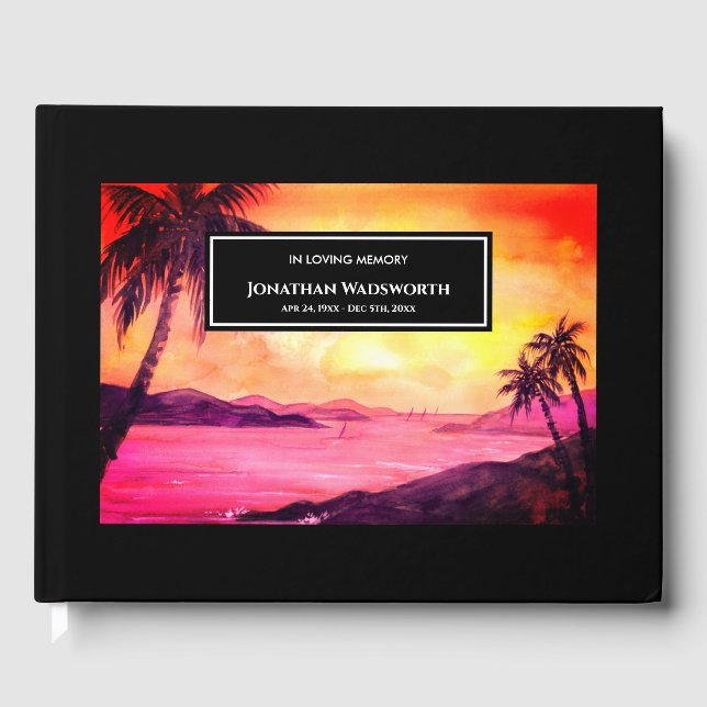 Funeral Tropical Beach Sunset Atmosphere Guest Book (Front)
