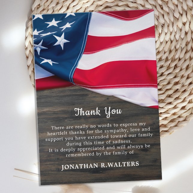 Funeral Veteran American Flag Memorial Thank You Note Card (Creator Uploaded)