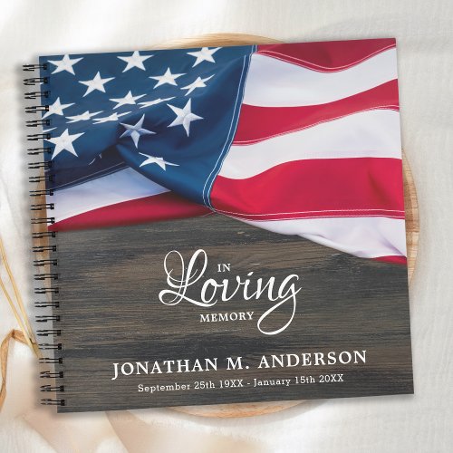 Funeral Veteran Memorial American Flag GuestBook Notebook