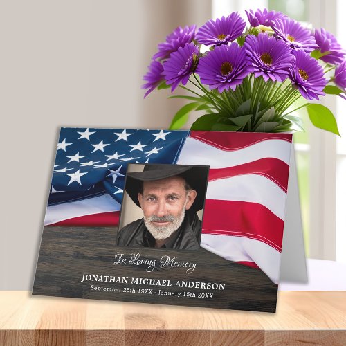 Funeral Veteran Photo Memorial American Flag Thank You Card