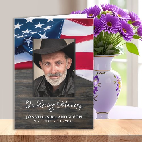 Funeral Veteran Photo Sympathy American Flag Thank You Card