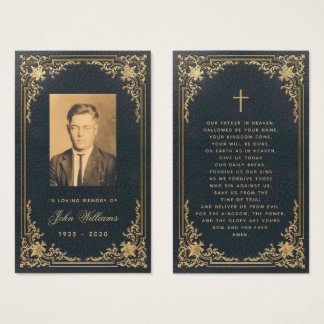 Funeral Vintage Blue Gold Memorial Prayer Card