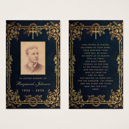 Funeral Vintage Gold Vines Navy Blue Memorial Card