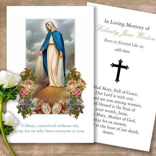 Funeral Virgin Mary Medal Prayer Sympathy Cards