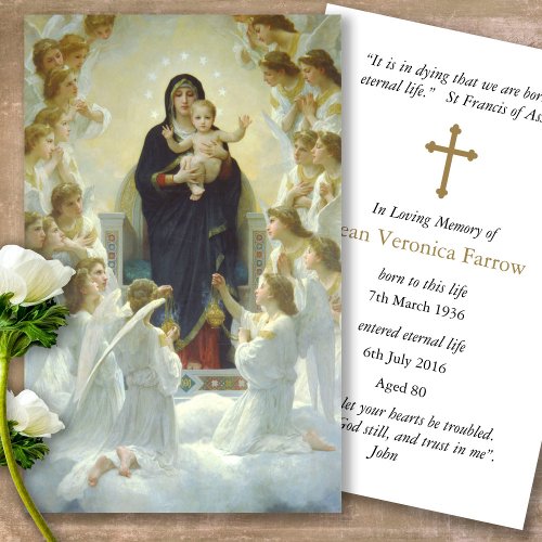 Funeral Virgin with Angels Prayer Sympathy Cards