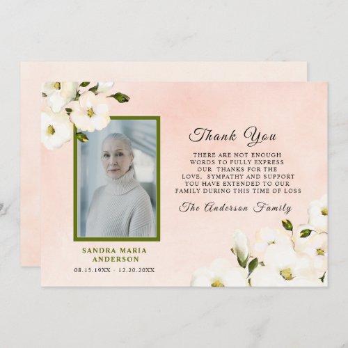 Funeral  Watercolor Floral Pink Photo  Thank You 