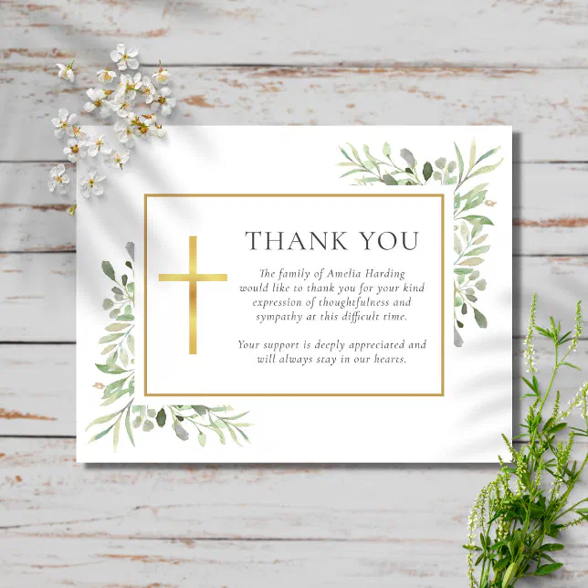 funeral-watercolor-greenery-christian-thank-you-card-zazzle for Free Printable Christian Thank You Cards Funeral Watercolor Greenery Christian Thank You Card | Zazzle for Free Printable Christian Thank You Cards