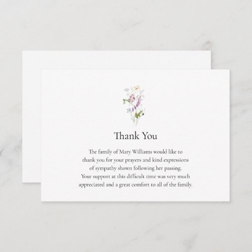 Funeral Watercolor Wildflower Thank You Note Card