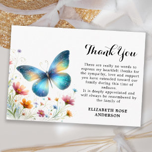 Funeral Watercolor Wildflowers Butterfly Memorial Thank You Card