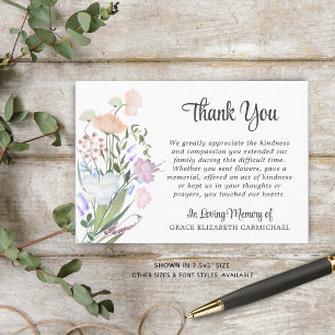 Funeral Watercolor Wildflowers Thank You Card