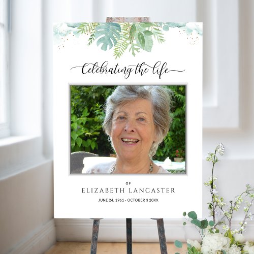 Funeral Welcome Photo Airy Greenery Sign
