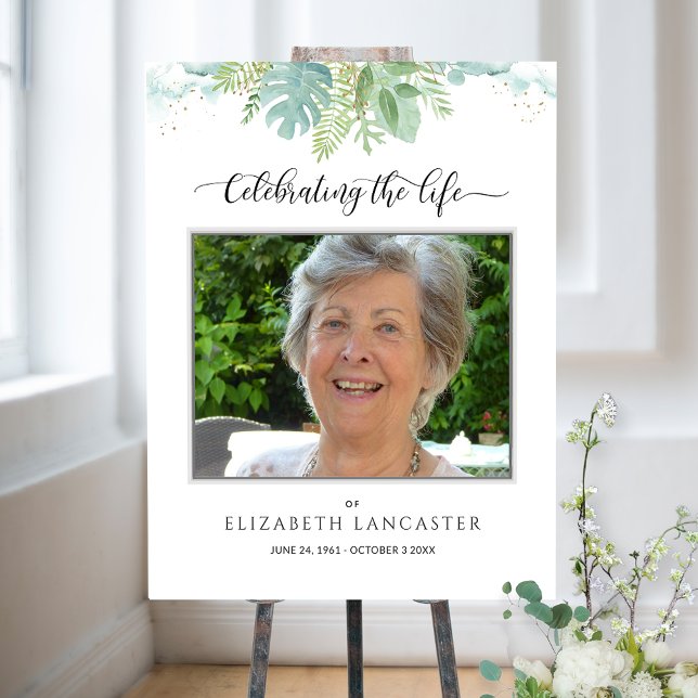 Funeral Welcome Photo Airy Greenery Sign (Creator Uploaded)