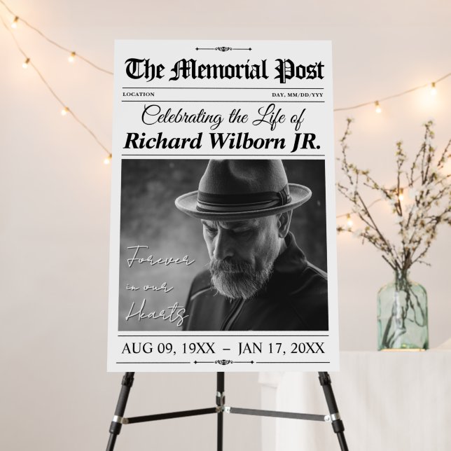 Funeral Welcome Sign Celebration of Life Newspaper (In Situ (Stand))