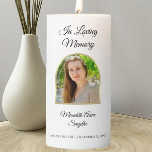 Funeral White Golden Arch Photo Pillar Candle