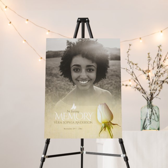 Funeral white rose photo remembrance photo  foam board (In Situ (Stand))