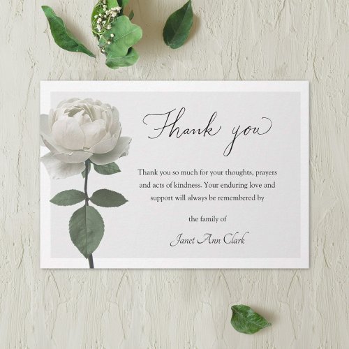 Funeral White Rose Thank You Note Card