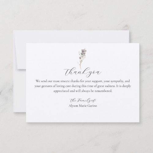 Funeral Wildflower Floral Thank You Note Card