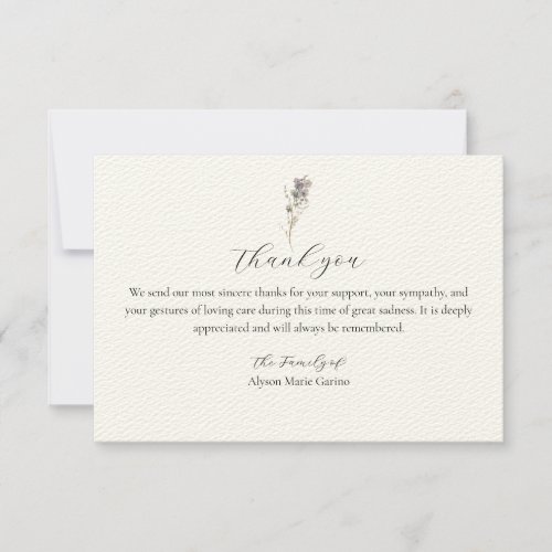 Funeral Wildflower Floral Thank You Note Card