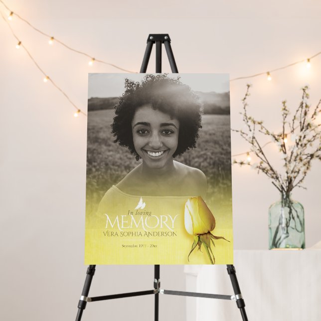 Funeral yellow rose photo remembrance photo foam board (In Situ (Stand))