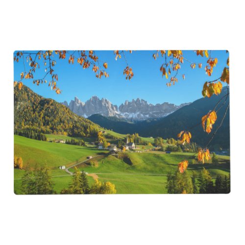 Funes valley Dolomites view with autumn leaves Placemat