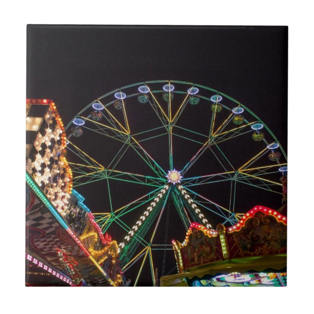 Funfair Ferris Wheel at Night Ceramic Tile (Front)