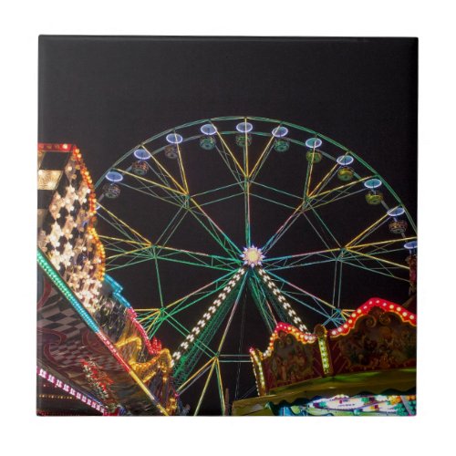 Funfair Ferris Wheel at Night Ceramic Tile