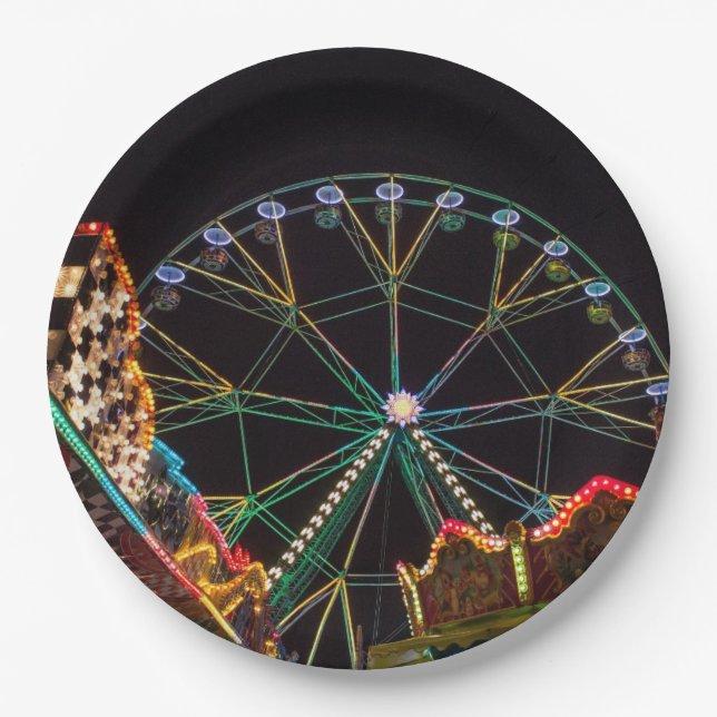 Funfair Ferris Wheel at Night Paper Plates (Front)