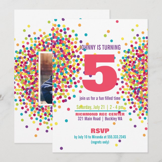 Funfetti Photo Birthday Party Invitation (Front/Back)