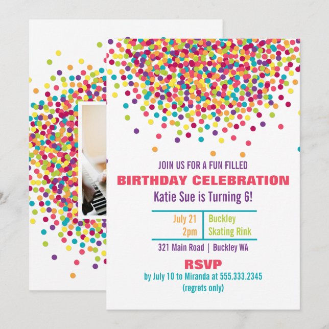 Funfetti Photo Birthday Party Invitation (Front/Back)