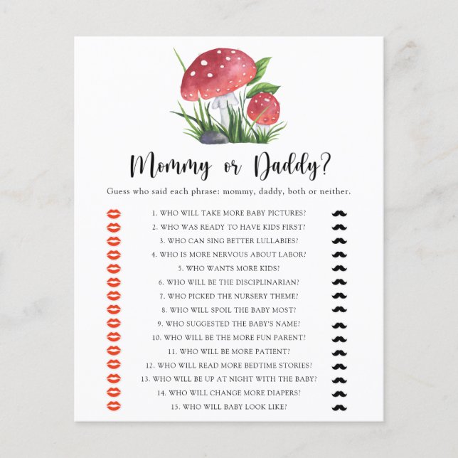 Fungi baby shower Mommy or daddy game (Front)