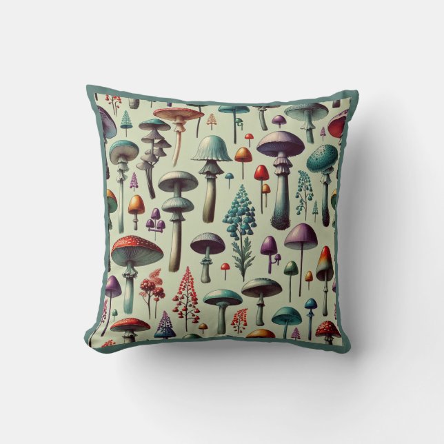 Fungi Forest Throw Pillow (Front)