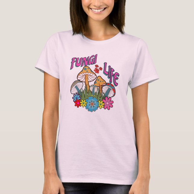Fungi Life Retro Psychedelic Boho Floral Mushrooms T-Shirt (Front)