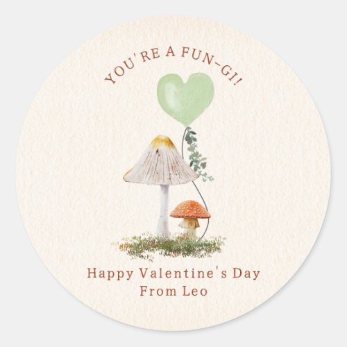 Fungi Pun Mushroom Classroom Valentine  Classic Round Sticker