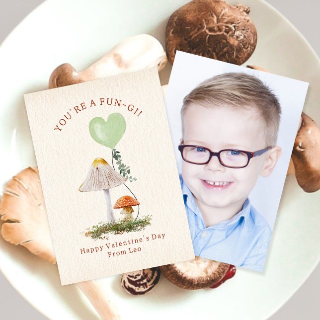 Fungi Pun Mushroom School Valentine Photo Card (Creator Uploaded)
